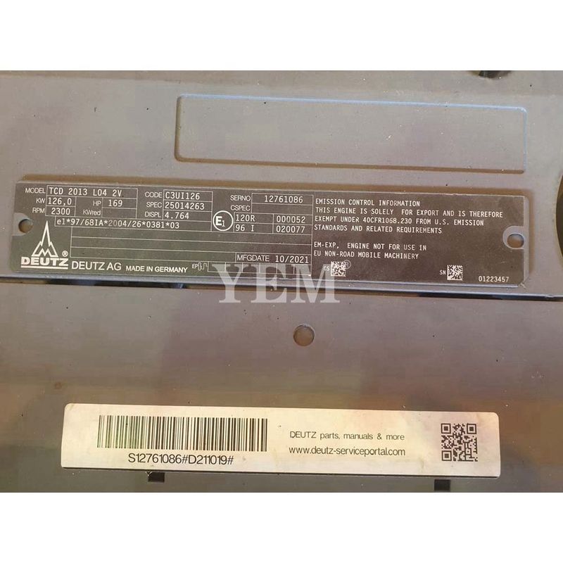 TCD2013L04 Complete Engine Assembly 12761086 For Deutz Backhoe Loader